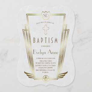 Royal Gold Vit Art Deco Monogram Dop Inbjudningar