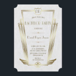 Royal Gold Vit Art Deco Monogram Sällskapsfest Inbjudningar<br><div class="desc">Royal Gold Vit Art Deco Monogram Bröllopsinbjudan. Unik glamour, Vintage-kortdesign med en falsk guld Art Deco-form med en vapensköld för dina initialer, falska guld Fleur-de-lis som en kunglig arv, en Roaring 1920-talet Great Gatsby, gammal Hollywood-stil, vackra teckensnitt på en svart bakgrund. Använd Anpassa verktyg för att lägga till din information....</div>