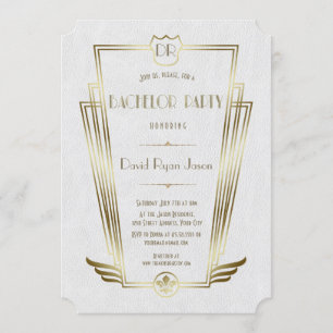 Royal Gold Vit Art Deco Monogram Sällskapsfest Inbjudningar