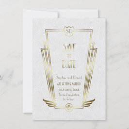 Royal Gold Vit Art Deco Monogram Spara Datum Datumet