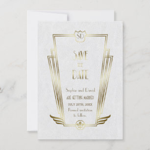 Royal Gold Vit Art Deco Monogram Spara Datum Datumet