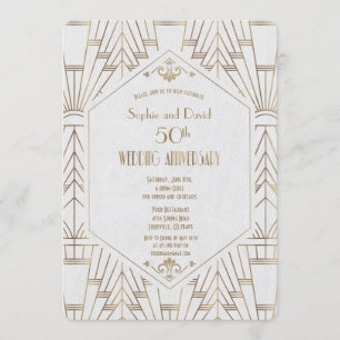 Royal Gold Vit Great Gatsby Bröllopsjubileum Inbjudningar