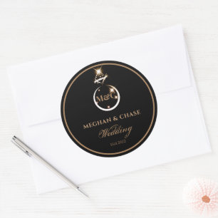 Royal Golden Diamond Ring Monogram Black Bröllop Runt Klistermärke