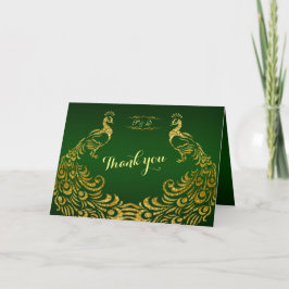 Royal Green Guld Påfågel Bröllop TACK Kort