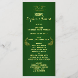 Royal Grönt Guld Peacock Bröllop Menu Anpassningsb Meny