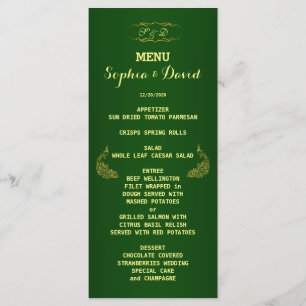 Royal Grönt Guld Peacock Bröllop Menu Anpassningsb Meny
