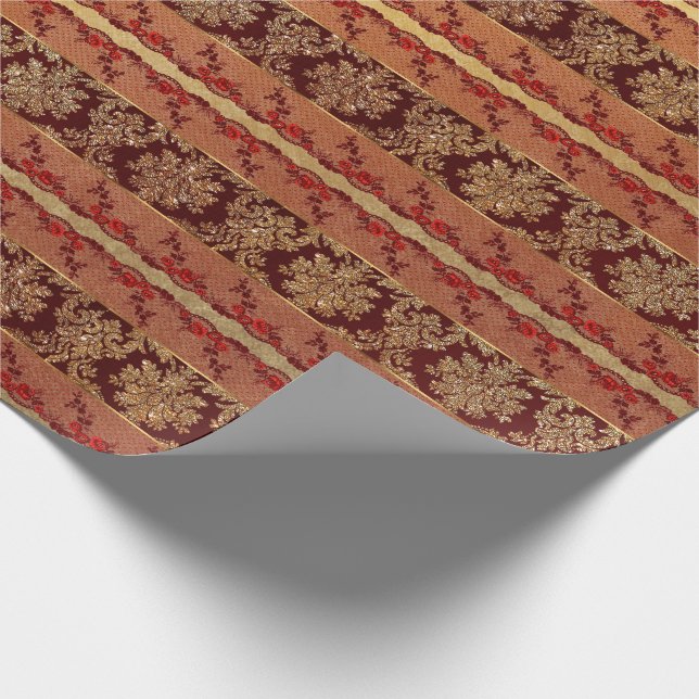 Royal Grungy Guld Red Snöre Blommigt Presentpapper (Hörn)