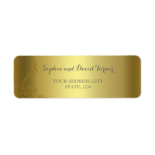 Royal Guld Abstrakt Peacock Bröllop adressetikett Returadress Etikett (Framsidan)