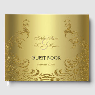 Royal Guld Abstrakt Peacock Bröllop Guest Bok