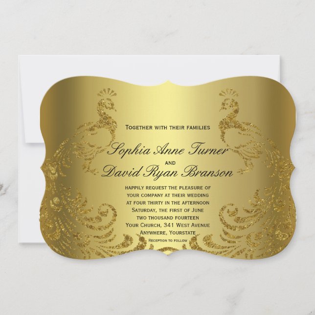 Royal Guld Abstrakt Peacock Wedding bjudande Inbjudningar (Framsida)