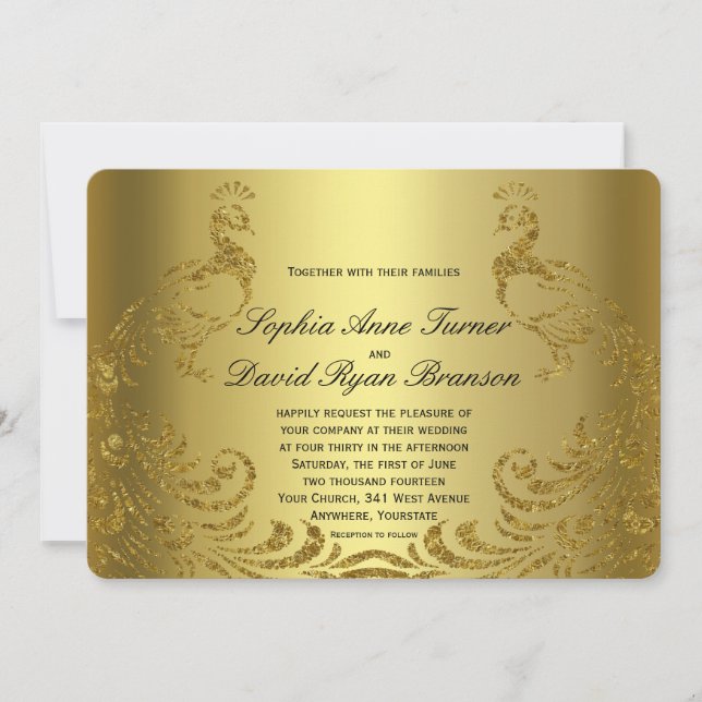 Royal Guld Abstrakt Peacock Wedding bjudande Inbjudningar (Framsida)