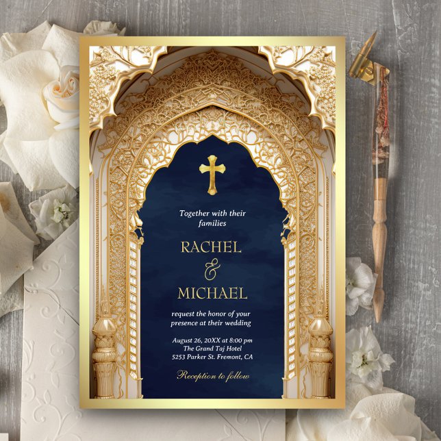 Royal Guld Arch Religiösa Christian Blue Bröllop Inbjudningar (Skapare uppladdad)