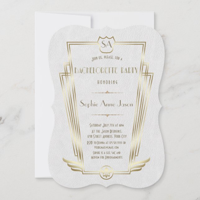 Royal Guld Art Deco Monogram Bachelorette Party Inbjudningar (Framsida)