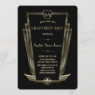 Royal Guld Art Deco Monogram Bachelorette Party Inbjudningar