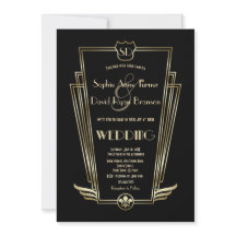 Royal Guld Art Deco Monogram Black Wedding bjudand