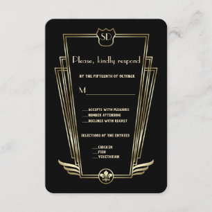 Royal Guld Art Deco Monogram Bröllop OSA Kort