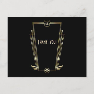 Royal Guld Art Deco Monogram Bröllop Tack Vykort