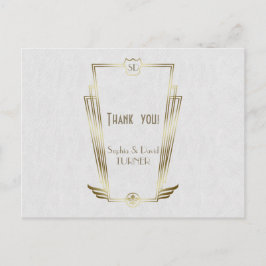 Royal Guld Art Deco Monogram Bröllop Tack Vykort