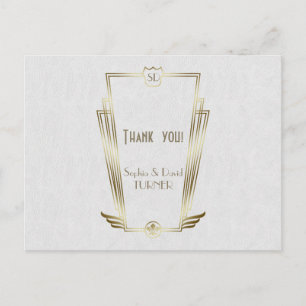 Royal Guld Art Deco Monogram Bröllop Tack Vykort