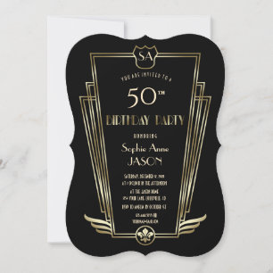 Royal Guld Art Deco Monogram-Födelsedagsfest Inbjudningar