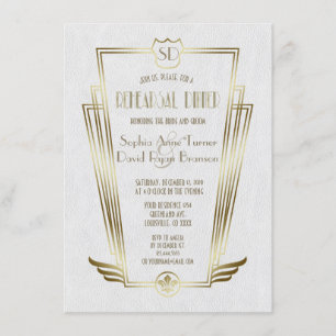 Royal Guld Art Deco Monogram Rehearsal Middag Inbjudningar