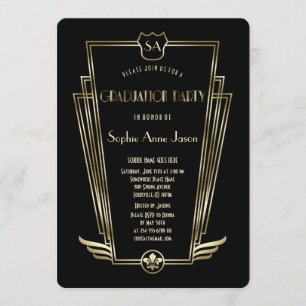 Royal Guld Art Deco Monogram-Studentfest Inbjudningar