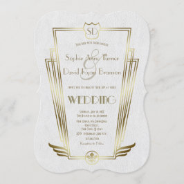 Royal Guld Art Deco Monogram Vita bröllopsinbjudan Inbjudningar