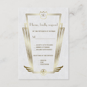 Royal Guld Art Deco Monogram White Bröllop OSA Kort