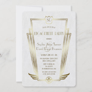 Royal Guld Art Deco Monogram White Förlovning Inbjudningar