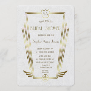 Royal Guld Art Deco Monogram White Möhippa Inbjudningar