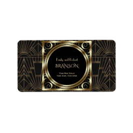Royal Guld Black Art Deco 20:e Bröllop Adressetikett