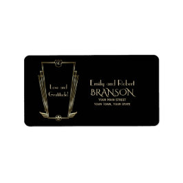 Royal Guld Black Art Deco Monogram Bröllop Adressetikett