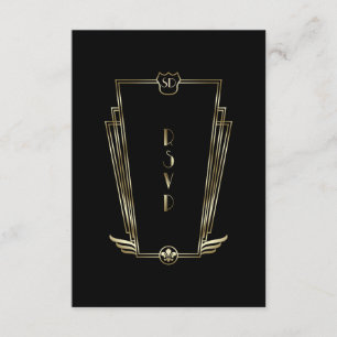 Royal Guld Black Art Deco Monogram Bröllop OSA Kort