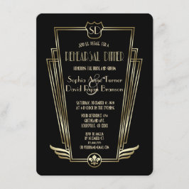 Royal Guld Black Art Deco Rehearsal Middag Inbjudningar