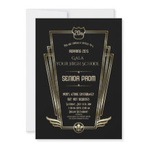 Royal Guld Black Art Deco Senior PROM Inbjudan