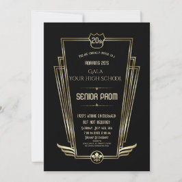 Royal Guld Black Art Deco Senior PROM Inbjudan