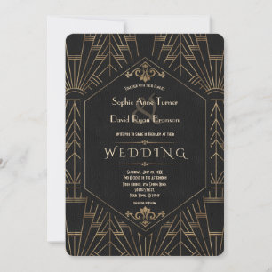 Royal Guld Black Underbar Gatsby 1920-talet Bröllo Inbjudningar