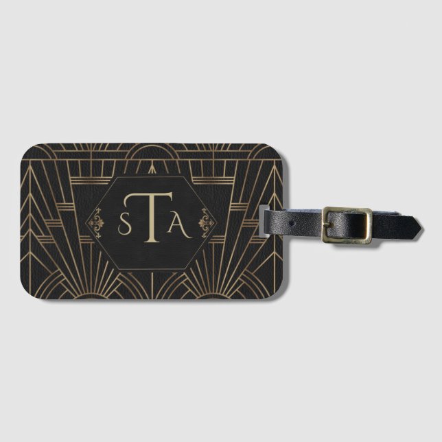 Royal Guld Black Underbar Gatsby 20 s Monogram Bagagebricka (Framsida horisontal)
