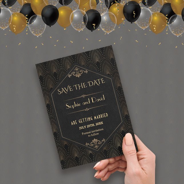 Royal Guld Black Underbar Gatsby Art Deco Bröllop Inbjudningar (save the date Art Deco roaring 1920s)