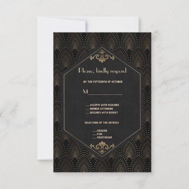 Royal Guld Black Underbar Gatsby Art Deco Bröllop OSA Kort (Framsida)