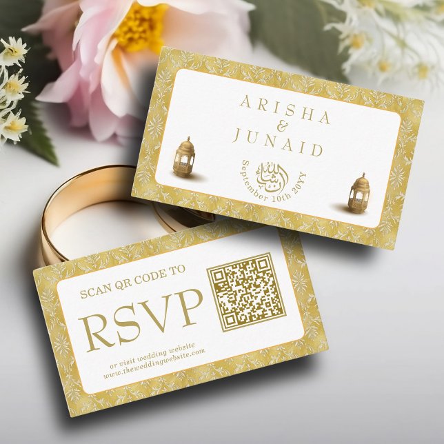 Royal Guld Damask Muslim QR Code OSA Bröllopswebbp Tilläggskort (Skapare uppladdad)