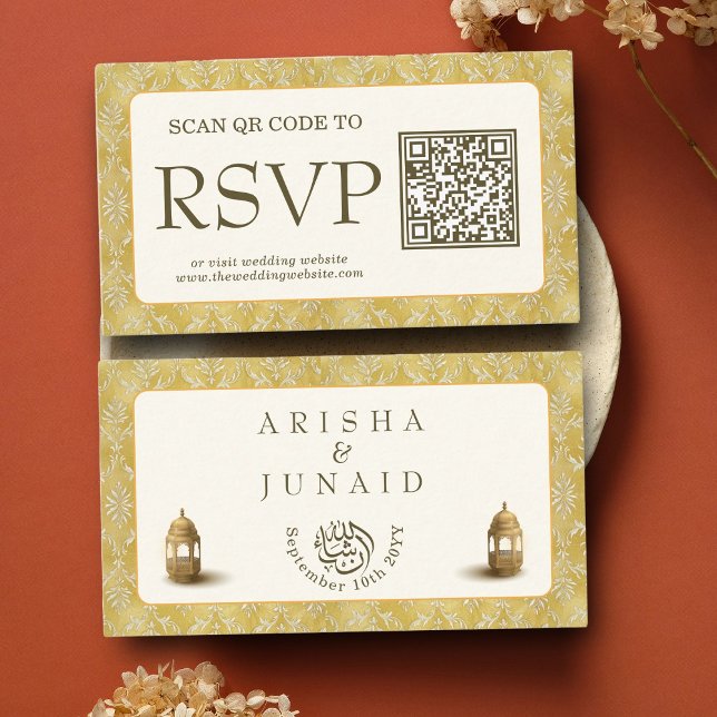 Royal Guld Damask Muslim QR Code OSA Bröllopswebbp Tilläggskort (Skapare uppladdad)