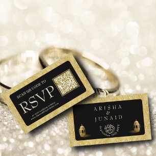 Royal Guld Damask Muslim QR Code OSA Bröllopswebbp Tilläggskort