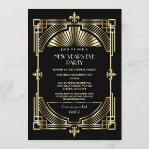 Royal Guld Fleur-de-lis Art Deco Nya året Party Inbjudningar