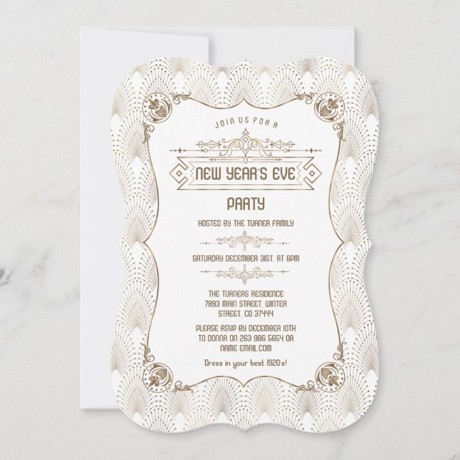 Royal Guld Fleur-de-lis Art Deco Nya året Party Inbjudningar (Framsida)