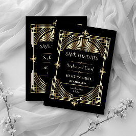 Royal Guld Fleur-de-lis Underbar Gatsby Bröllop Inbjudningar
