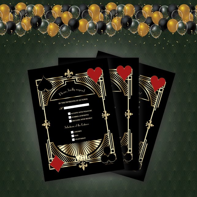 Royal Guld Fleur-de-lis Underbar Gatsby Bröllop OSA Kort (Skapare uppladdad)