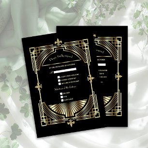 Royal Guld Fleur-de-lis Underbar Gatsby Bröllop OSA Kort