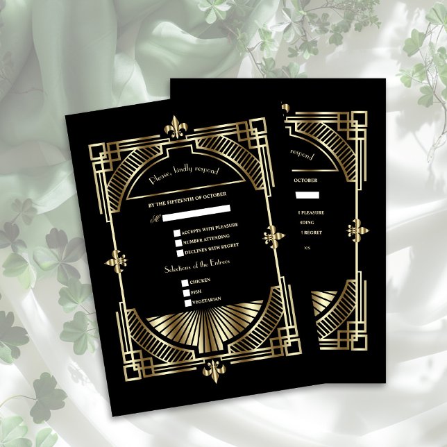 Royal Guld Fleur-de-lis Underbar Gatsby Bröllop OSA Kort (Skapare uppladdad)