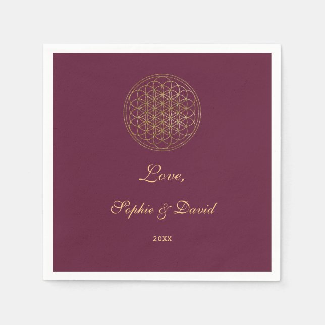 Royal Guld Flower of Life Helig Geometry Bröllop Pappersservett (Framsidan)